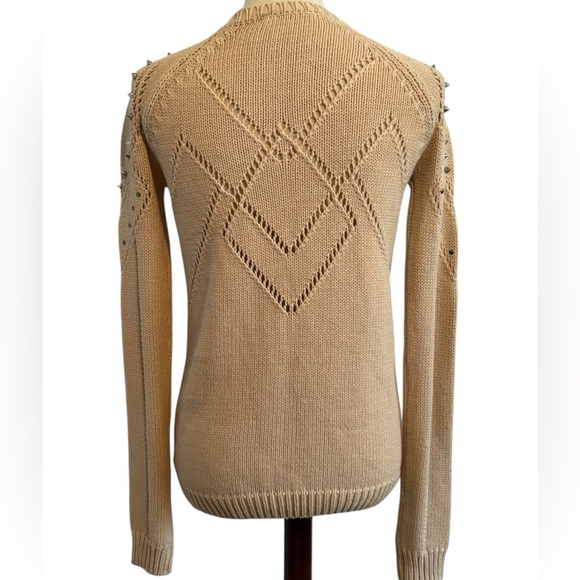Potter's Pot Beige Long Sleeve Semi Sheer Spike Accent Sweater Size Medium - Picture 2 of 14